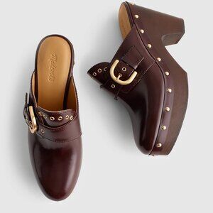 NWOT Madewell The Wes Leather Buckle-Strap Clog Shoes Brown Stained Rosewood